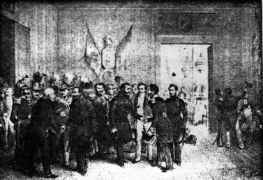 Les migrs polonais reus  l'htel de ville de Bruxelles par le Bourgmestre et les membres du Comit (1833)... (Cabinet des Estampes, Bruxelles)